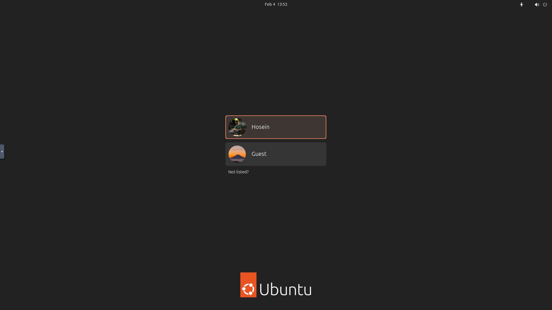 A screenshot of the Ubuntu v24.04.1 login screen, showing two user accounts.